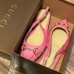 Gucci Pink Flats with Gold Accents